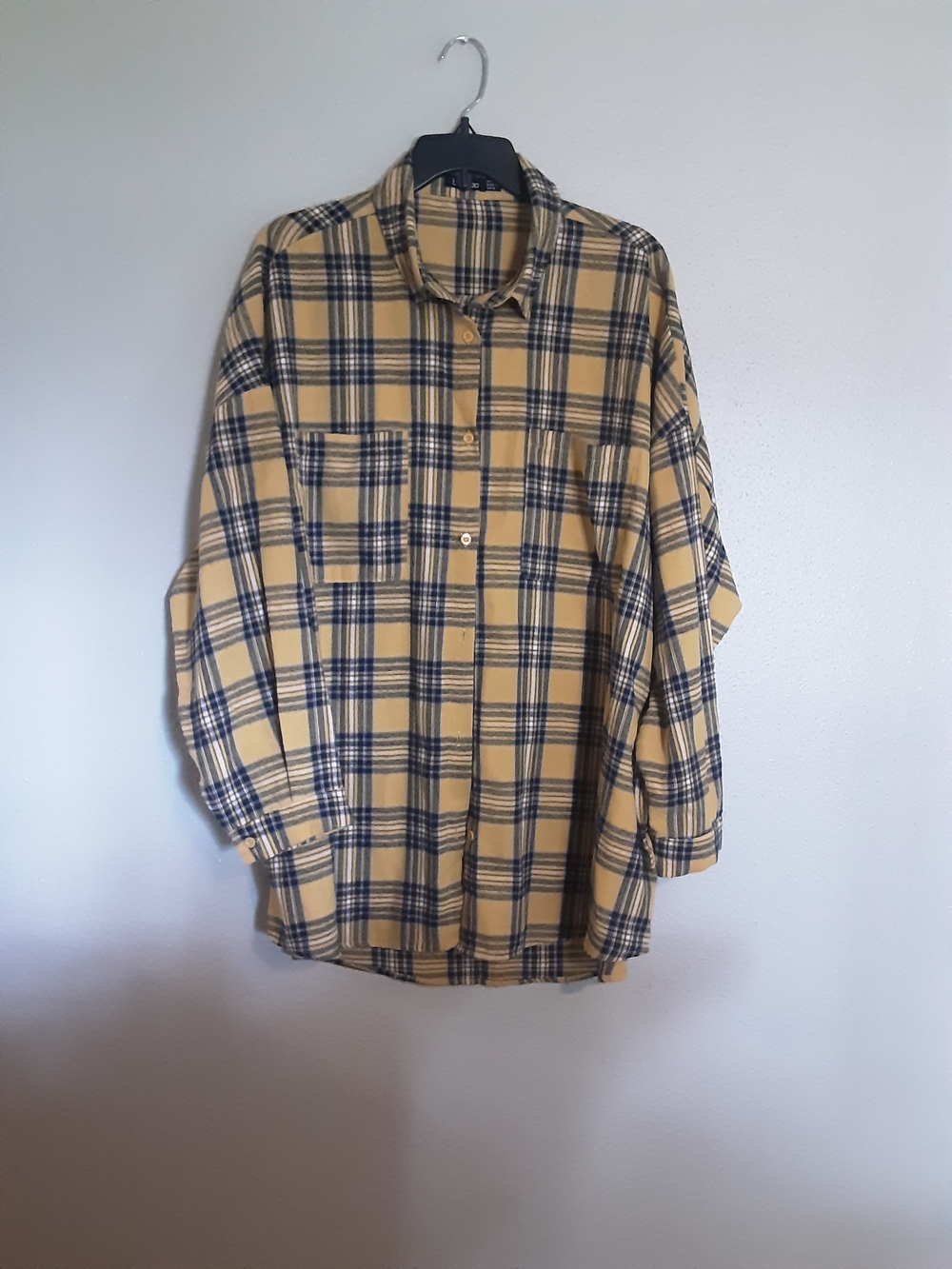 Boohoo Yellow and Navy Plaid Shirt